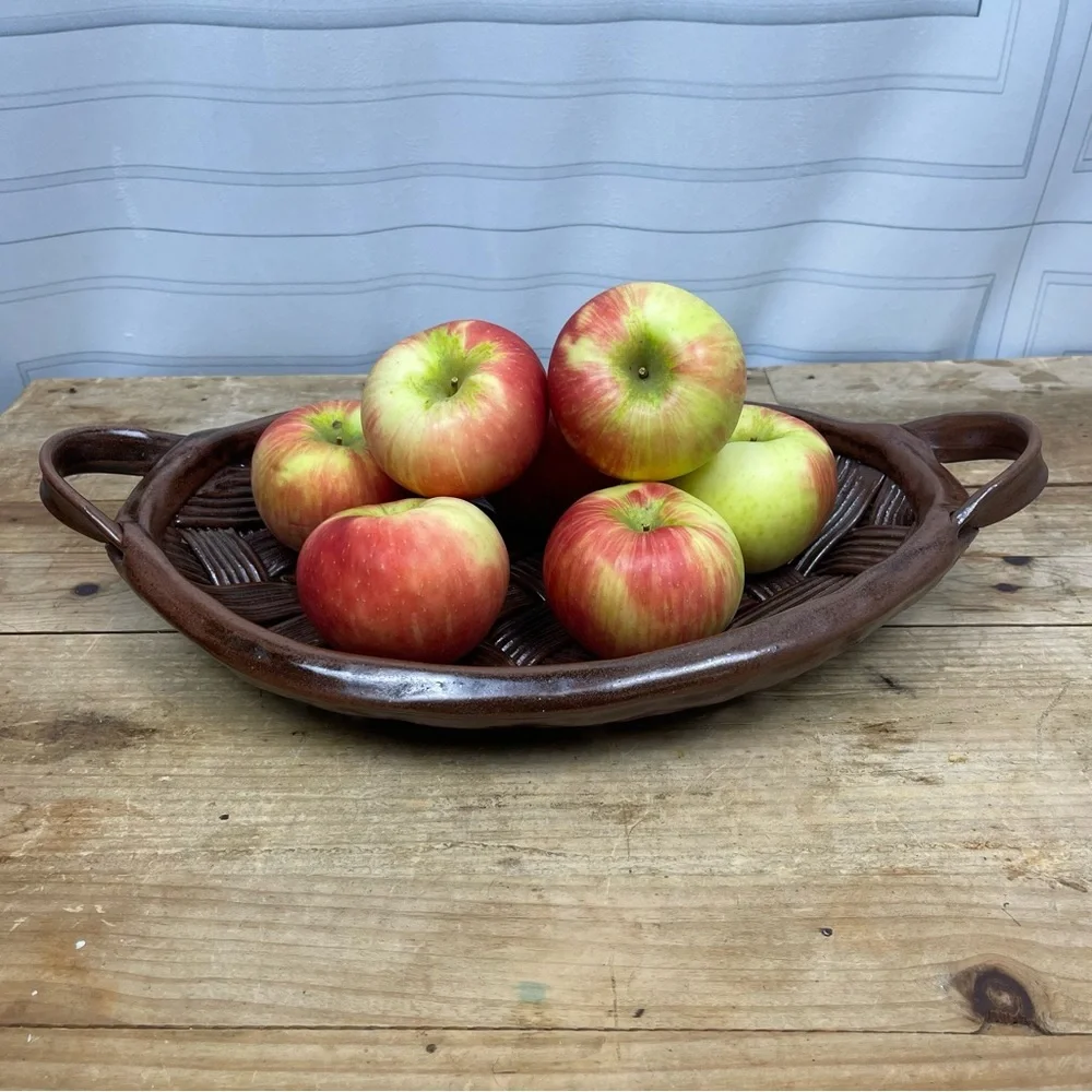 Parmentier Decors Woven Basketweave Ceramic Platter Vintage‎ Studio Pottery